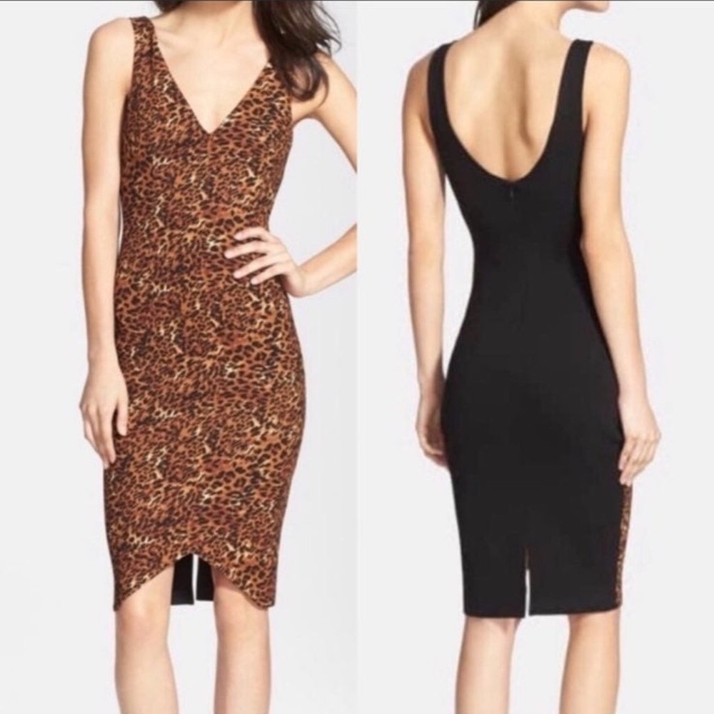 ASTR dress leopard animal print black cocktail dress form fitting women’s medium